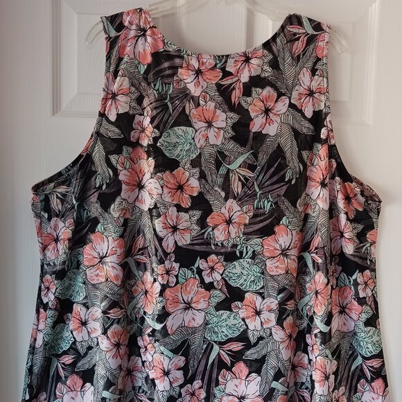 Lily Morgan Sleeveless Top Ladies 3X Lightweight Soft Floral Black Coral Silver - Picture 2 of 5